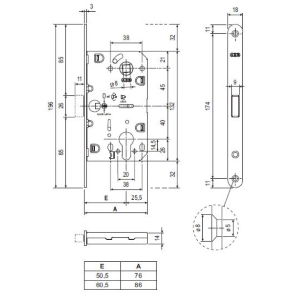 Корпус замка магнит. под цил. MEDIANA POLARIS B06103.50.12.567 с отв. планк B02402.05 (ант бр)
