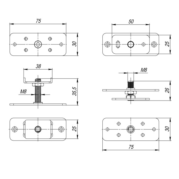 Комплект монтажных пластин SLD.Comfort-PRO/telescope.static door plates