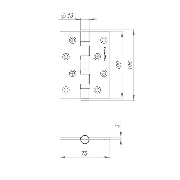 Петля универсальная IN4500UC-BL FSG 102x75x3 INOX304 флорентийское золото БЛИСТЕР