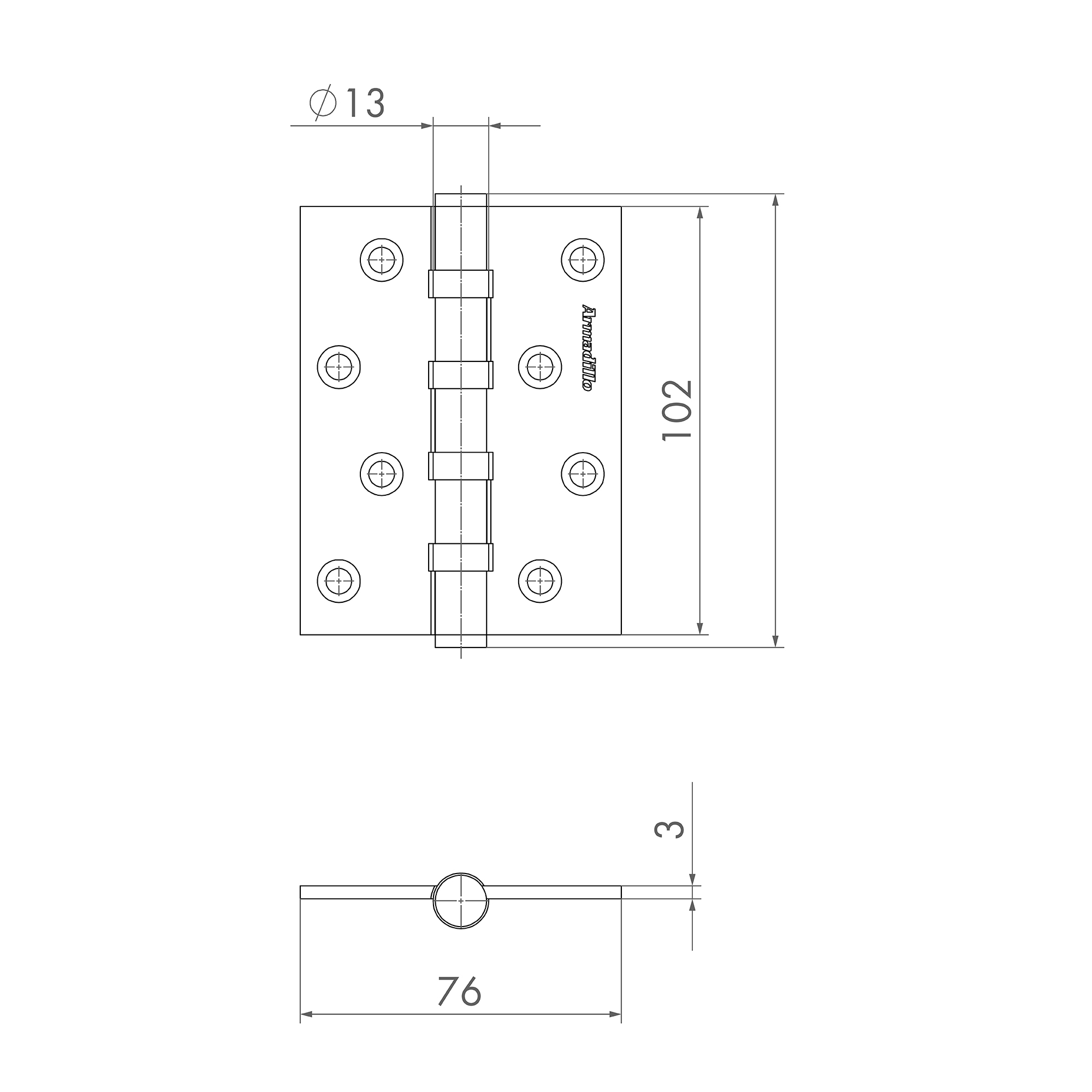 Петля универсальная IN4500UC-BL AB 102x76x3 INOX304 бронза БЛИСТЕР1