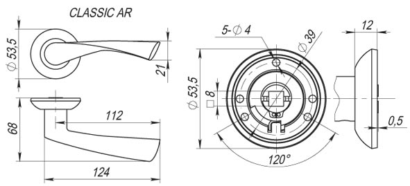 Ручка раздельная R.AR54.CLASSIC (CLASSIC AR) 140mm SN/CP-3 матовый никель/хром1