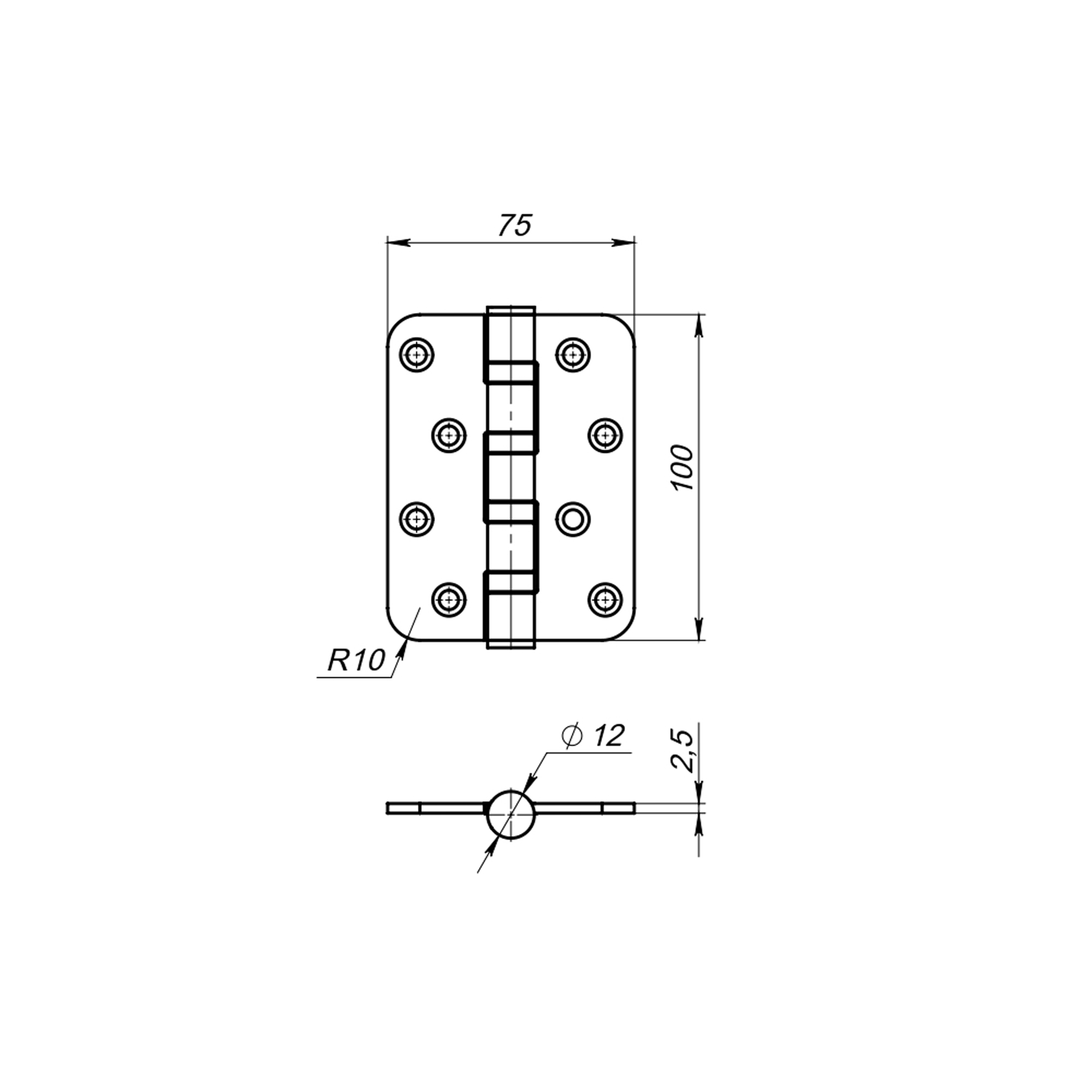 Петля универсальная IN4400U-R10 SN (4BB-R10 100x75x2,5) мат. никель1
