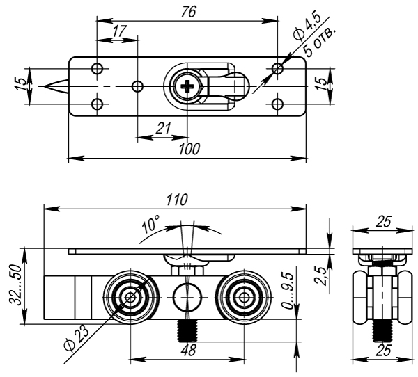 Комплект роликов для раздвижных дверей SLD.Comfort.SET.rollers/80 (Comfort 80/4 kit)1