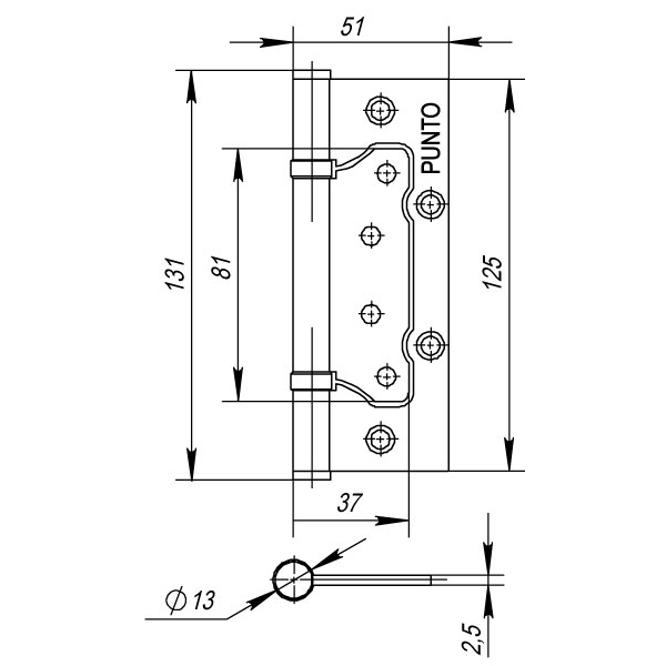 Петля универсальная без врезки IN5200W CFB (200-2B 125x2,5) кофе глянец1