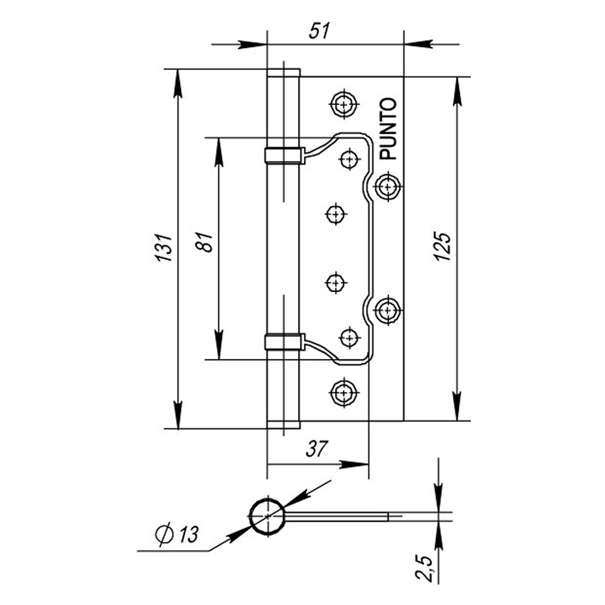 Петля универсальная без врезки IN5200W PN (200-2B 125x2,5) мат. никель1