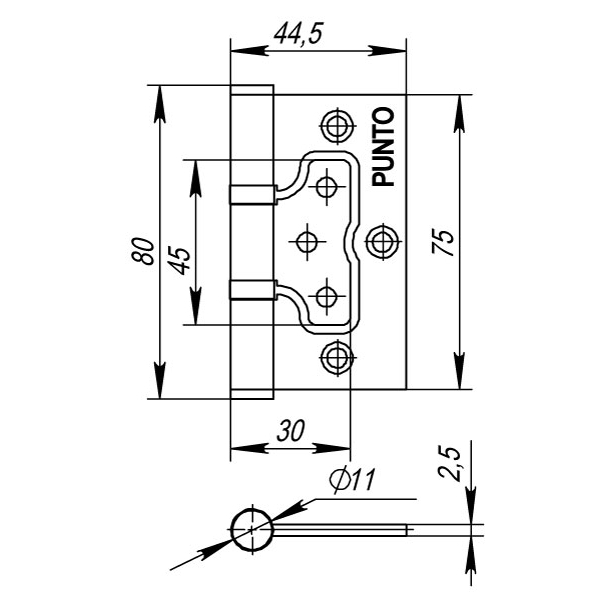 Петля универсальная без врезки IN3200W WAB (200-2B 75x2,5) мат. бронза1
