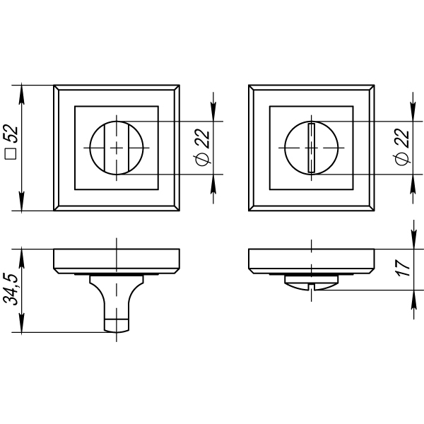 Ручка поворотная BK6.K.QL52 (BK6 QL) GR/CP-23 графит/хром1