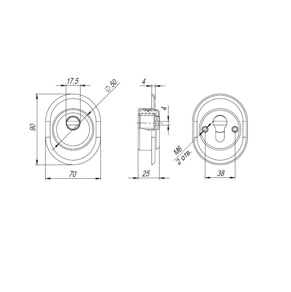 Броненакладка DEF.CRE/OV-set.9726 (DEF 9726) M6x90 врезная с чашкой CP-8 хром1