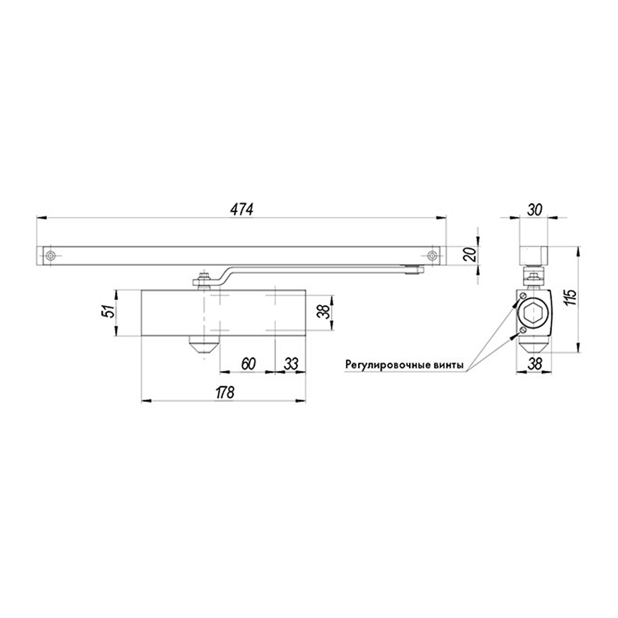 Доводчик дверной со скользящей тягой DCSLIDER45 (DCS-45) AL (алюминий)1