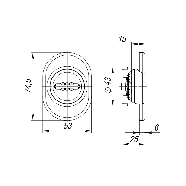 Накладка на сувальдный замок ESC.S-auto/U/OV.477 (ESC 477 U (70х50) ) с подпруж. шторками СР хром2