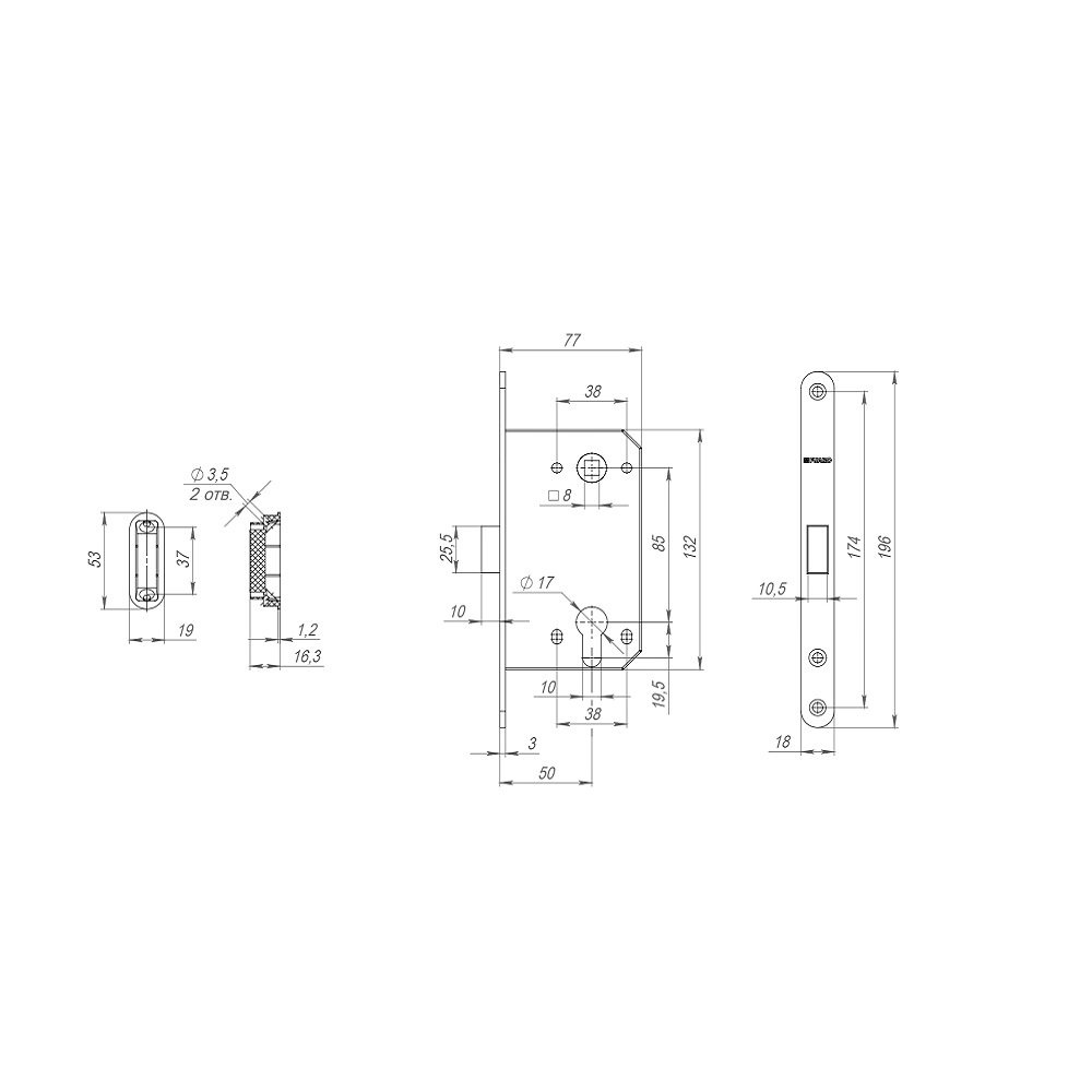 Корпус врезного замка MAGNM85C-50 (M85C-50) GR графит1