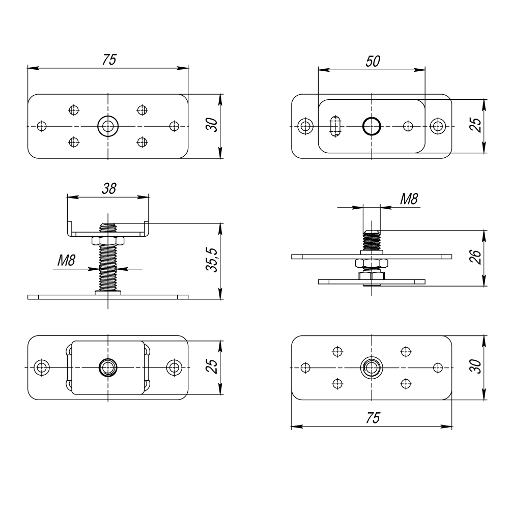 Комплект монтажных пластин SLD.Comfort-PRO/telescope.static door plates1