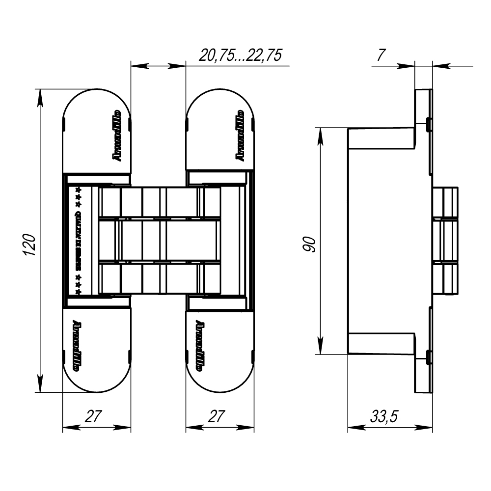 Петля скрытой установки U3D7000 SC (12060UN3D) мат. хром TECH1