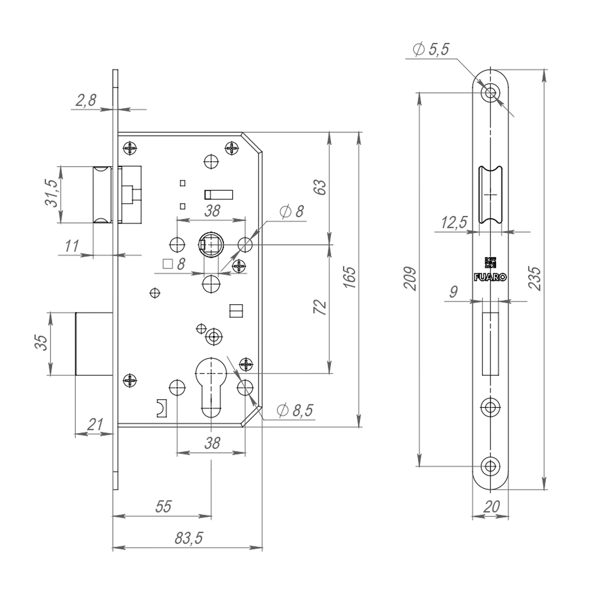Замок врезной DD.INOX/C-55.721