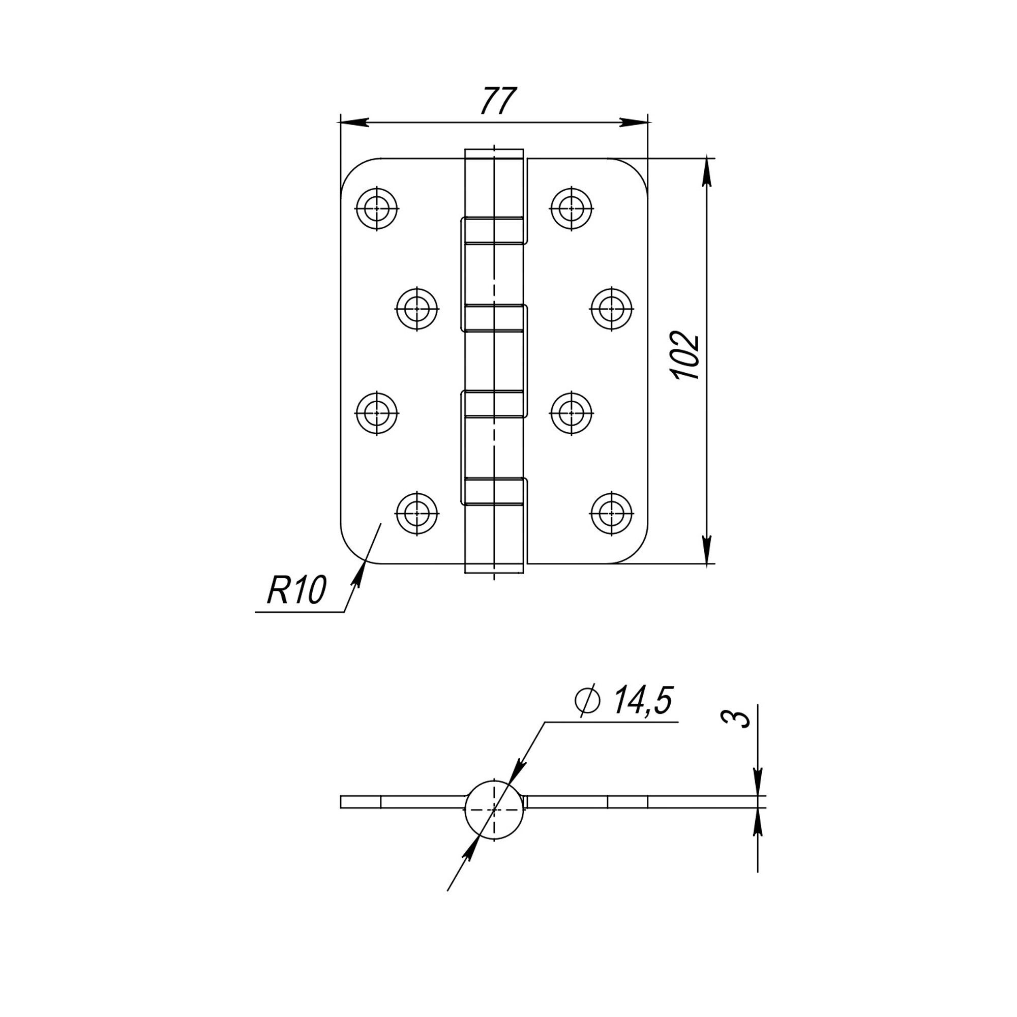 Петля из нержавейки универсальная IN4400U-R10 INOX black (4BB-R10 102х76х3) NoLogo1