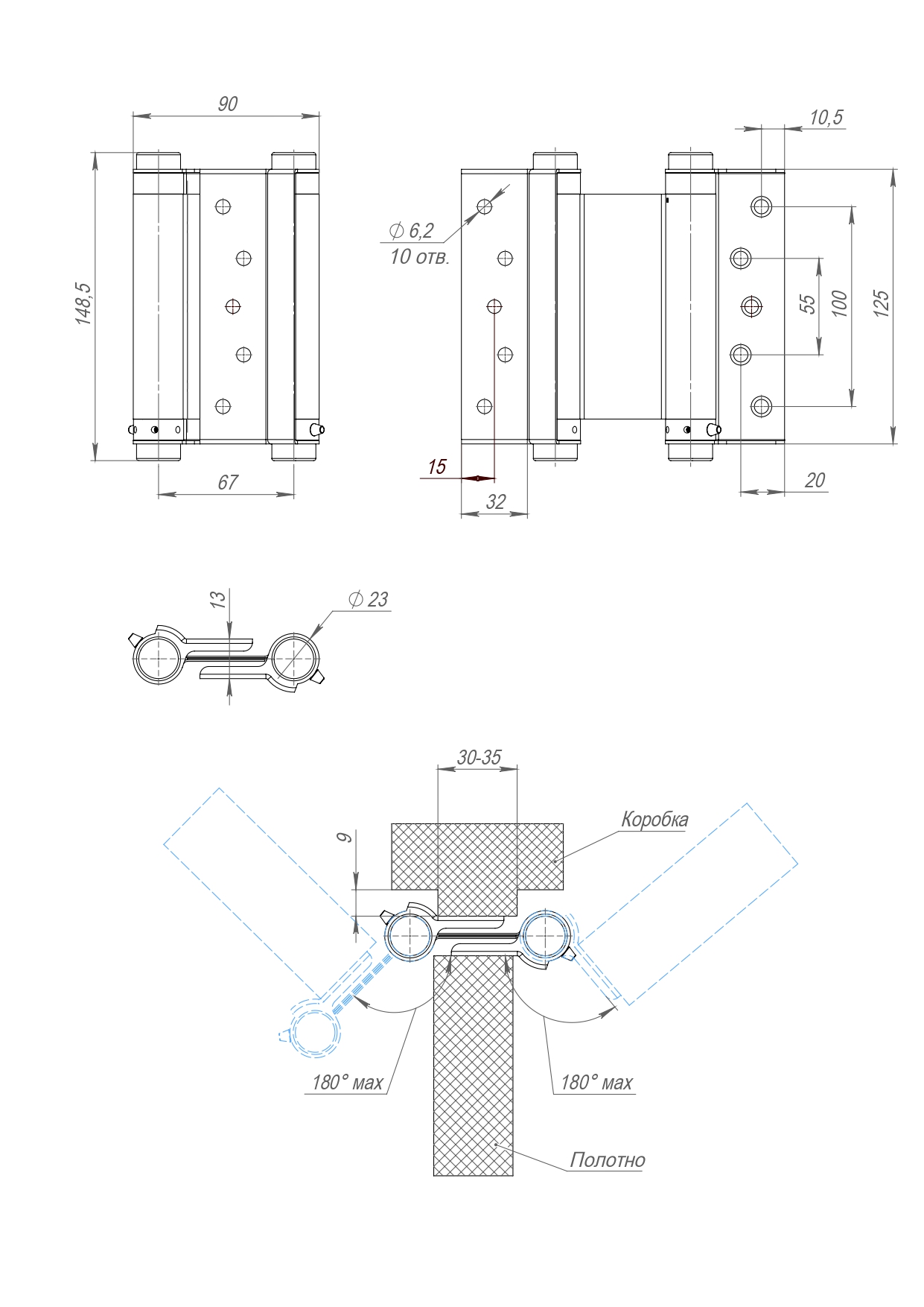 Петля пружинная Aldeghi ALH.125.5 SG мат. золото1
