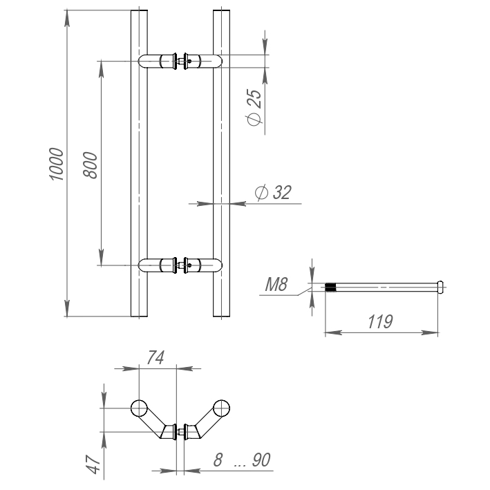 Ручка-скоба PULL.PH32/1000.45 INOX 304 (PH-45-32/1000-INOX)1