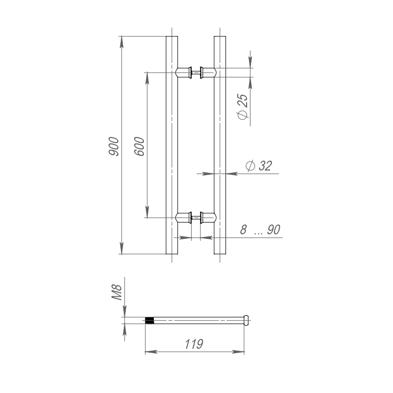Ручка-скоба PULL.PH32/900.22 INOX 304 (PH-22-32/900-INOX) BLACK1