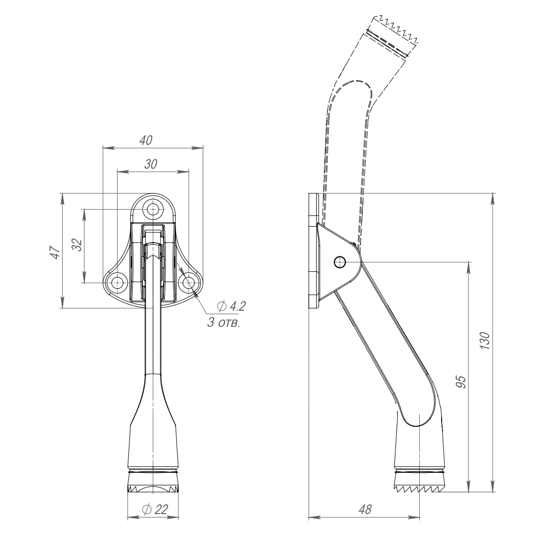 Упор дверной напольный STOPPER-100 SN (мат.никель) козья ножка1