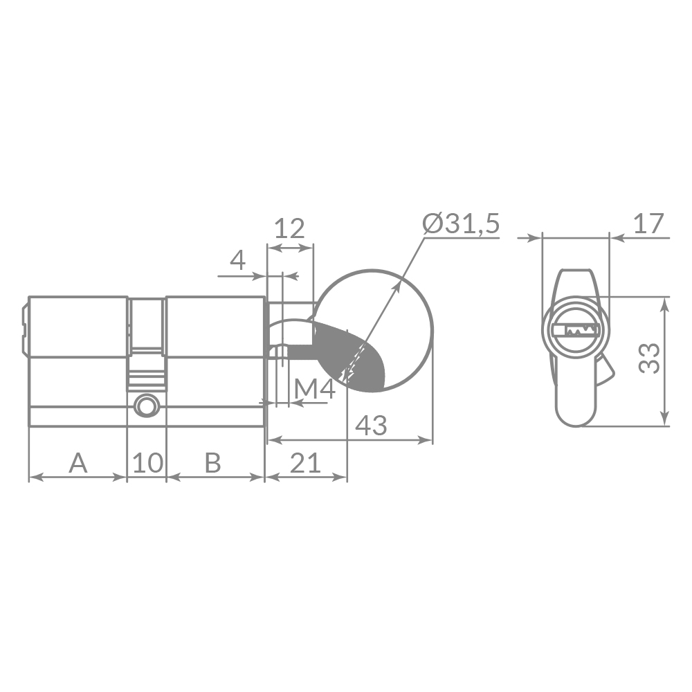 Цилиндровый механизм Z3002Knob100(40+10+50) с вертушкой CP хром1