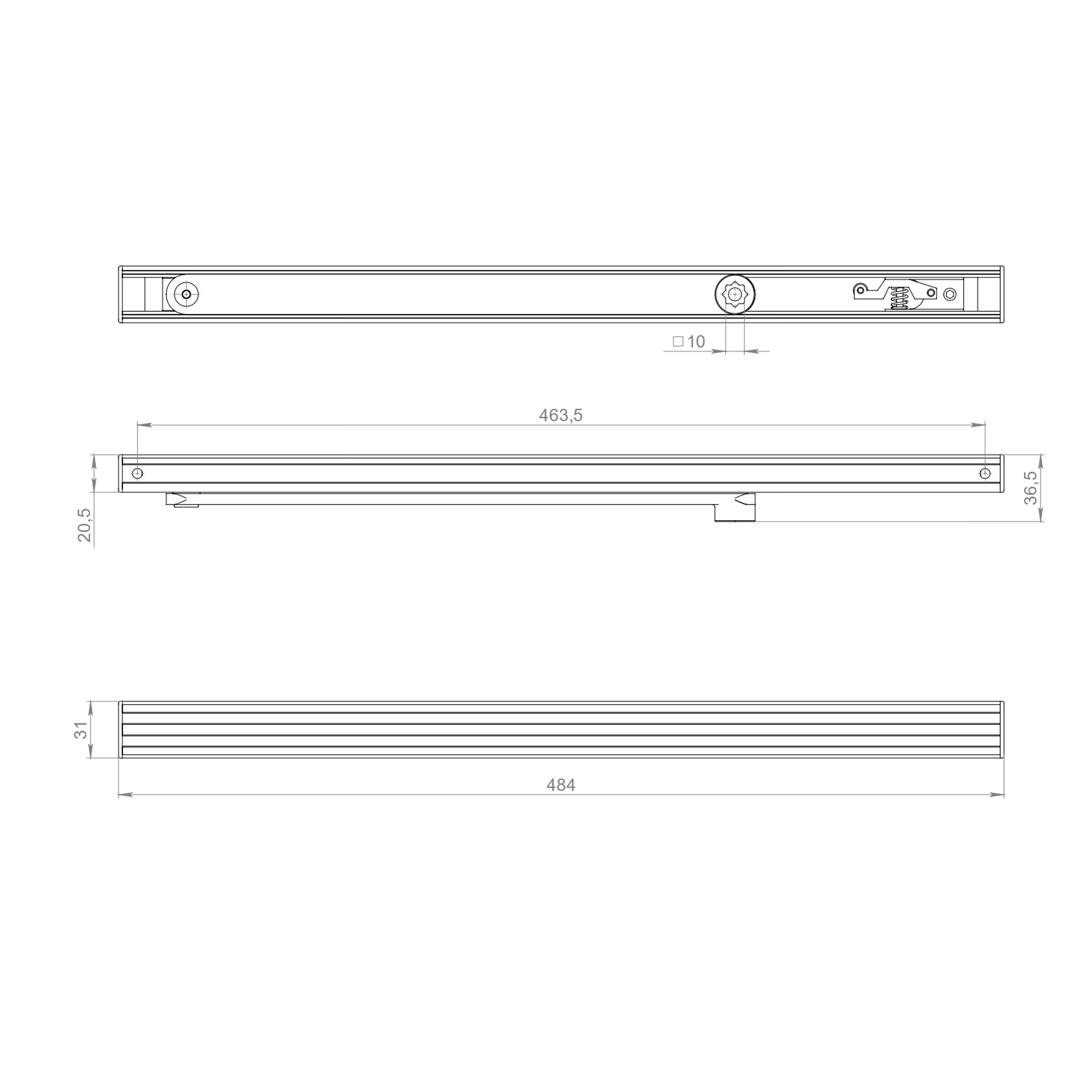 Тяга скользящая для доводчиков DCQ20-4 (40-80 кг) AL (алюминий)1