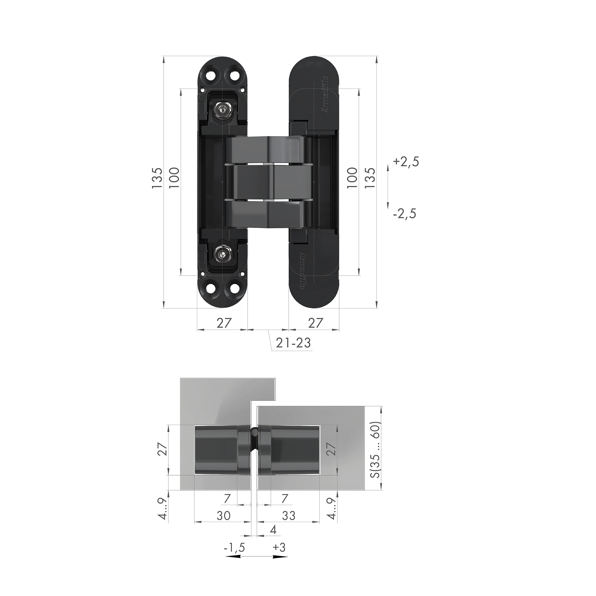 Петля скрытой установки U3D7800.VPG BL черный TECH3