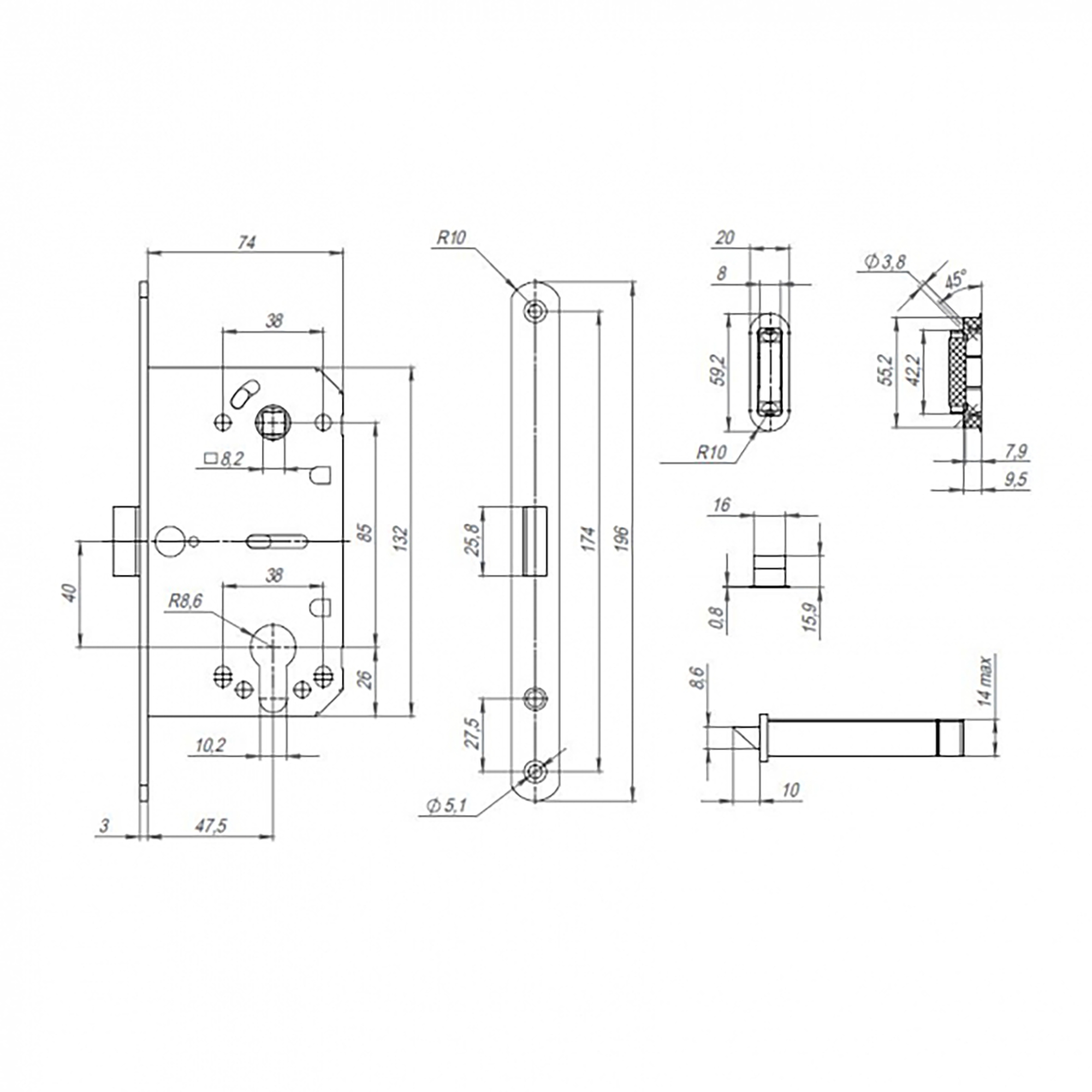 Корпус замка ML85-50/BL AL (алюминий) блистер1