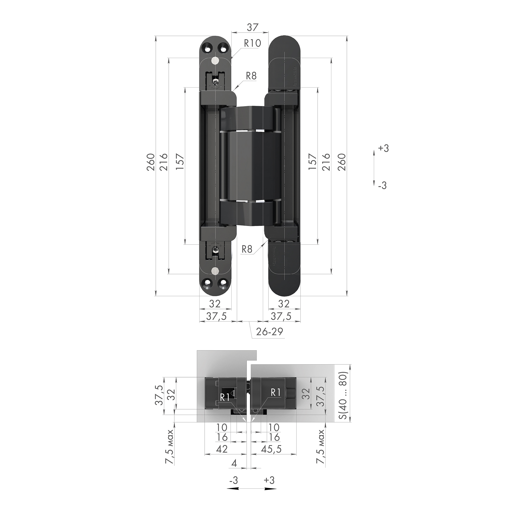Петля скрытой установки U3D2200.VPG BL черный TECH3