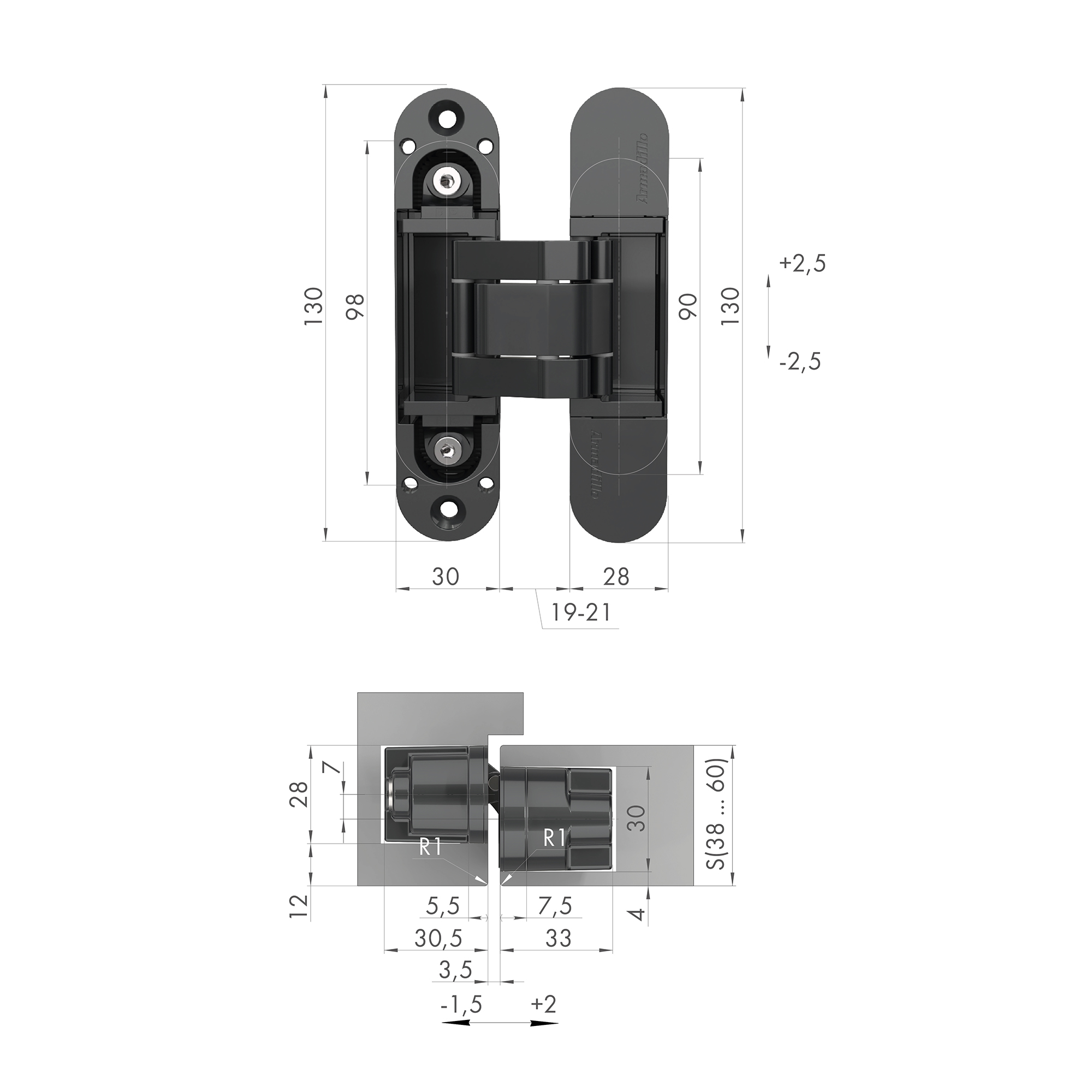 Петля скрытой установки U3D5000.VPG BL черный TECH3