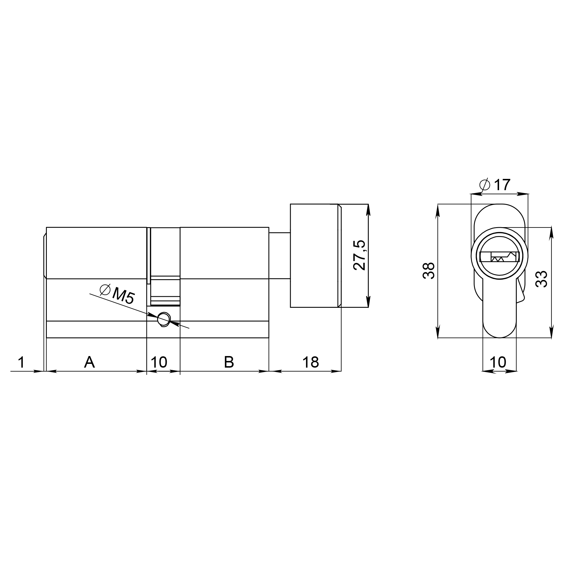 Цилиндровый механизм (200 ZM/100) 2000ZM Knob 100 (50+10+40) BL-24 черный 5Key с вертушкой1